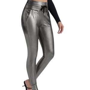 Halara Silver Black Liquid Shine Side Pocket Slim Fit Jogger Pants Size Small